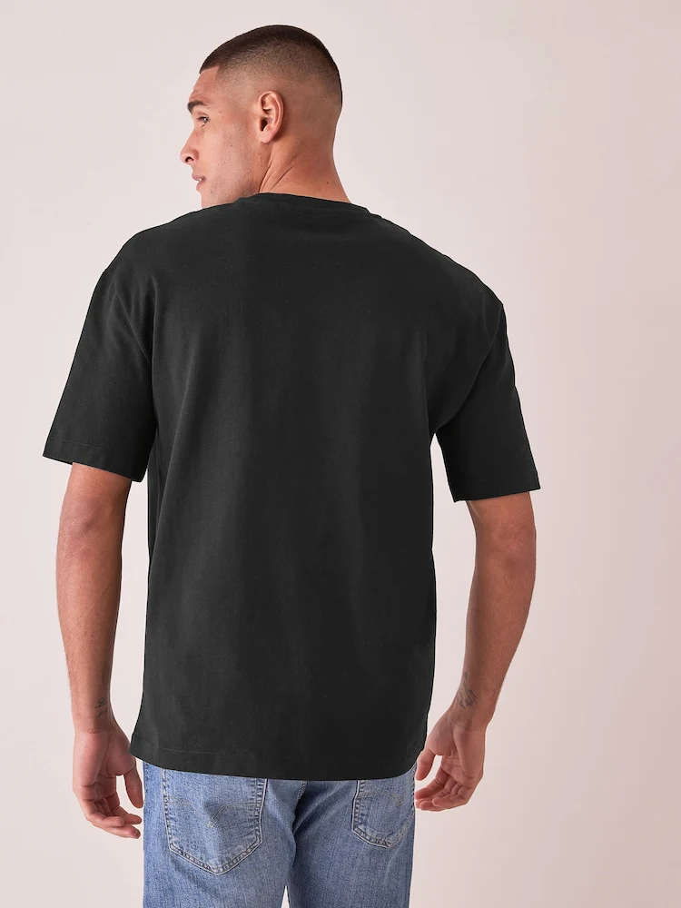 Drop Shoulder Oversized T-Shirt - Black - Image 3