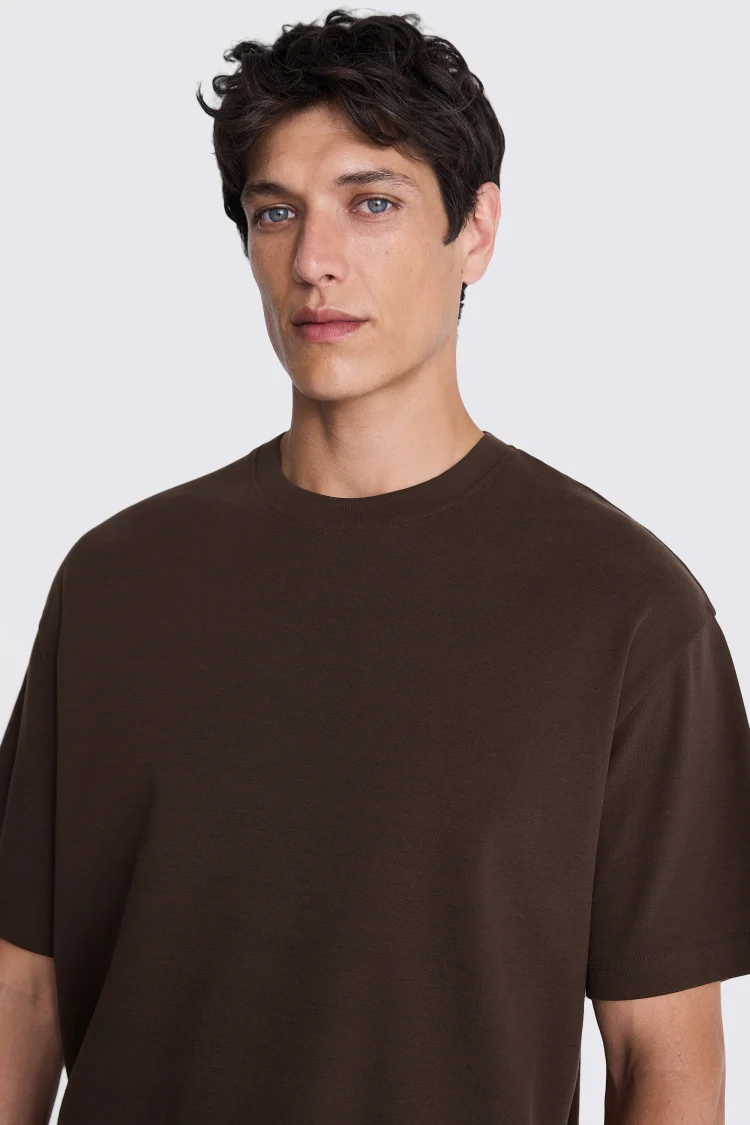 Drop Shoulder Oversized T-Shirt - Chocolate - Image 3