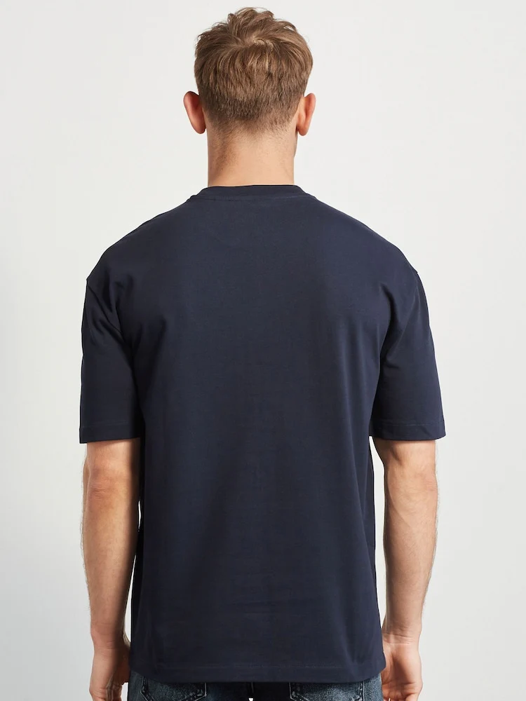 Drop Shoulder Oversized T-Shirt - Navy - Image 3