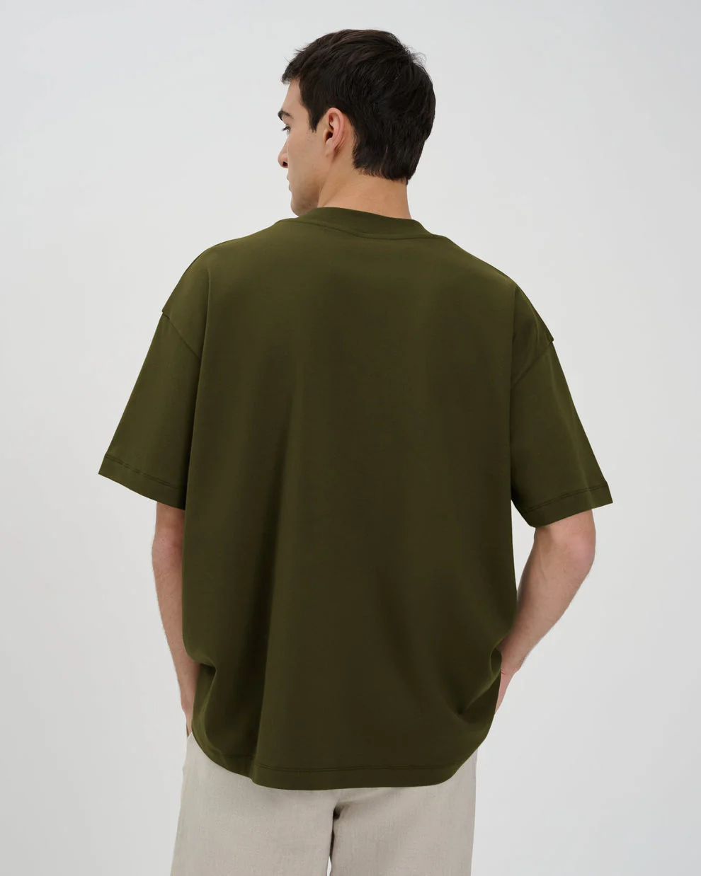 Drop Shoulder Oversized T-Shirt - Olive - Image 3