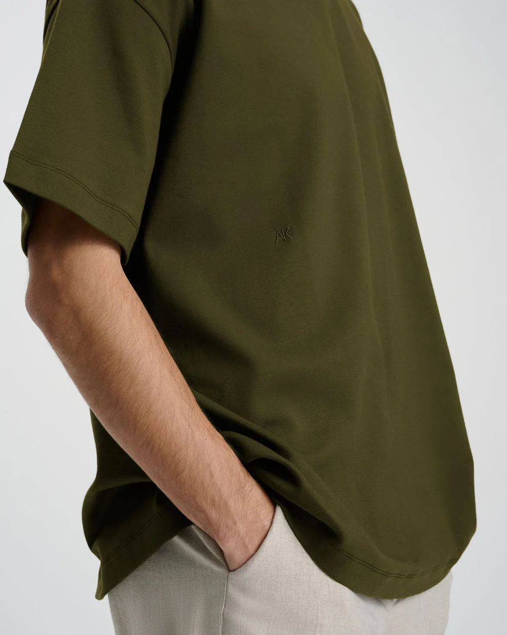Drop Shoulder Oversized T-Shirt - Olive - Image 4