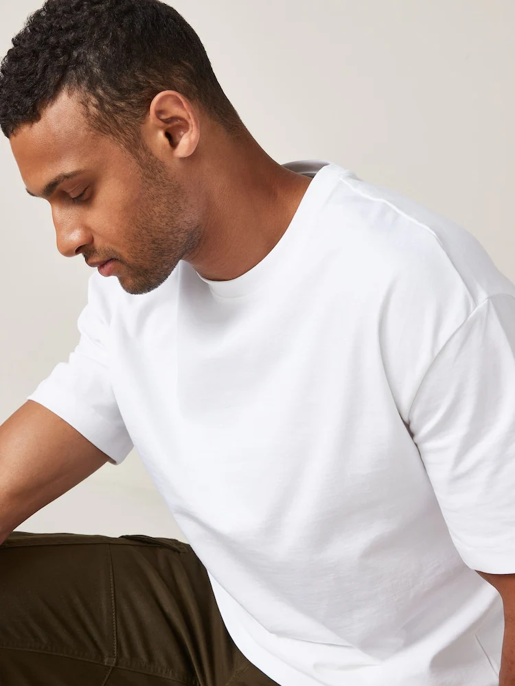 Drop Shoulder Oversized T-Shirt - White - Image 3