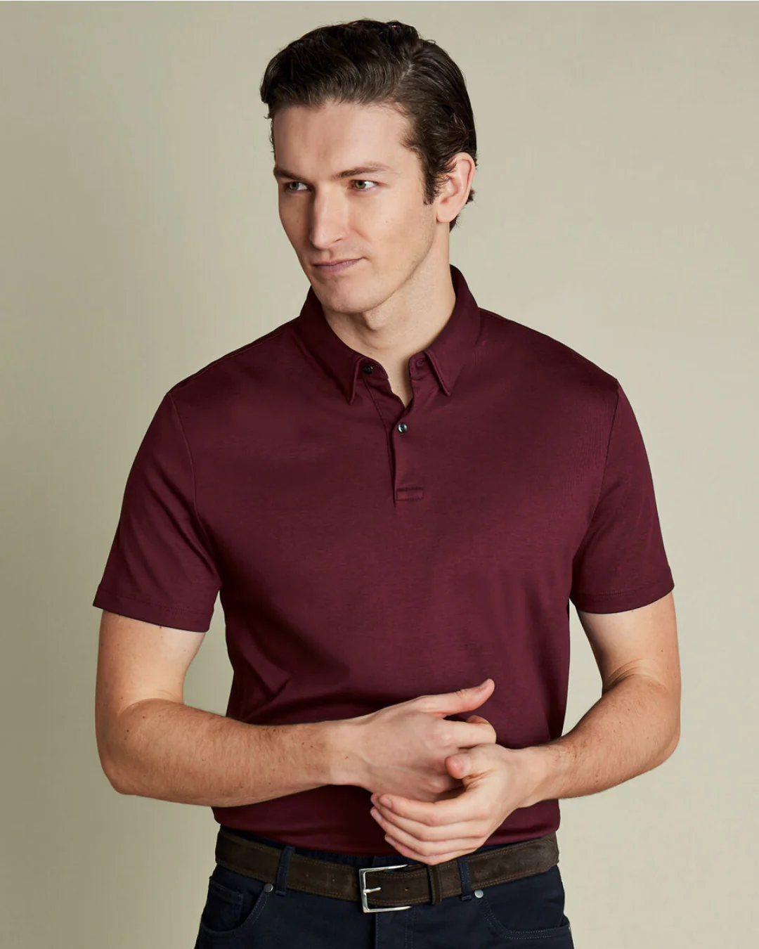 Flat Collar Polo - Wine - Image 4